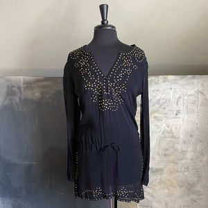 ANTIK BATIK, black tunic dress with bronze studs M
